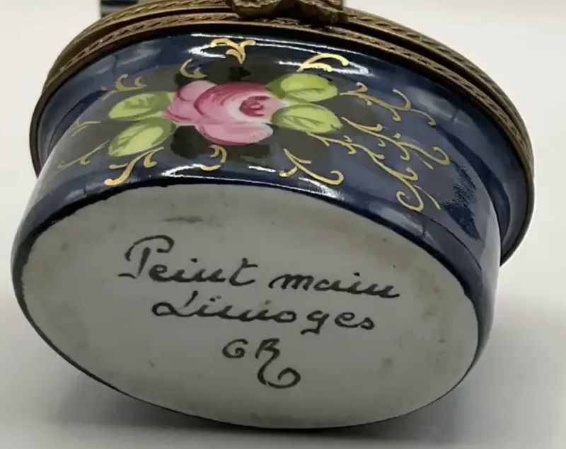 Limoges France Hand Painted Porcelain Trinket Perfume Bottle Box