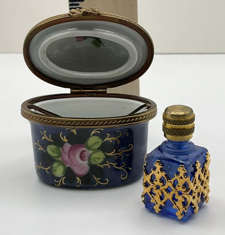 Limoges France Hand Painted Porcelain Trinket Perfume Bottle Box