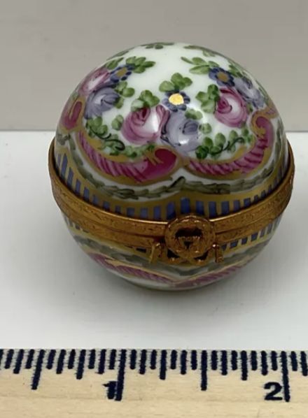 Limoges France Hand Painted Porcelain Trinket Floral Sphere