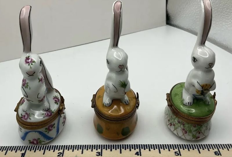 CHOICE Limoges France Hand Painted Porcelain Trinket Rabbit Ears Up