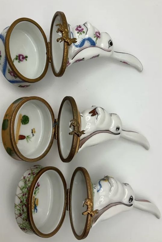 CHOICE Limoges France Hand Painted Porcelain Trinket Rabbit Ears Up