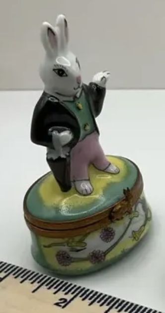 Limoges France Hand Painted Porcelain Trinket Rabbit w/.Umbrella