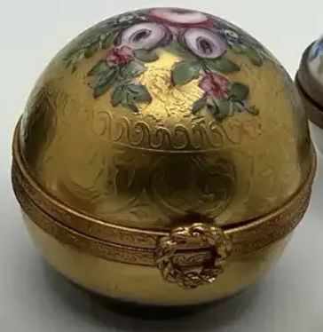 Limoges France Hand Painted Porcelain Trinket Gold Floral Sphere