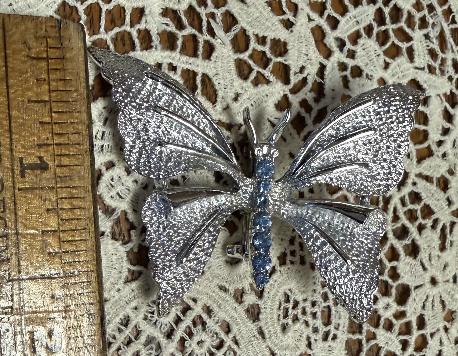 1960s Gerry's Silver Tone Blue Rhinestone Butterfly Brooch