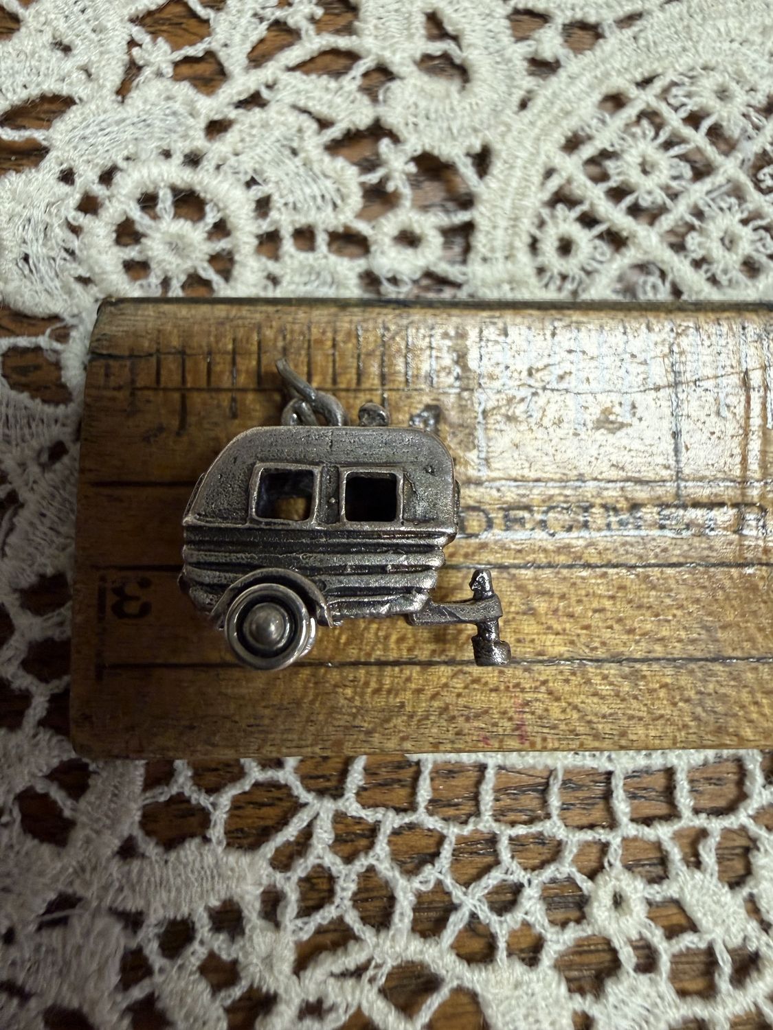 Silver Articulated Vintage Camper Charm Moving Wheels