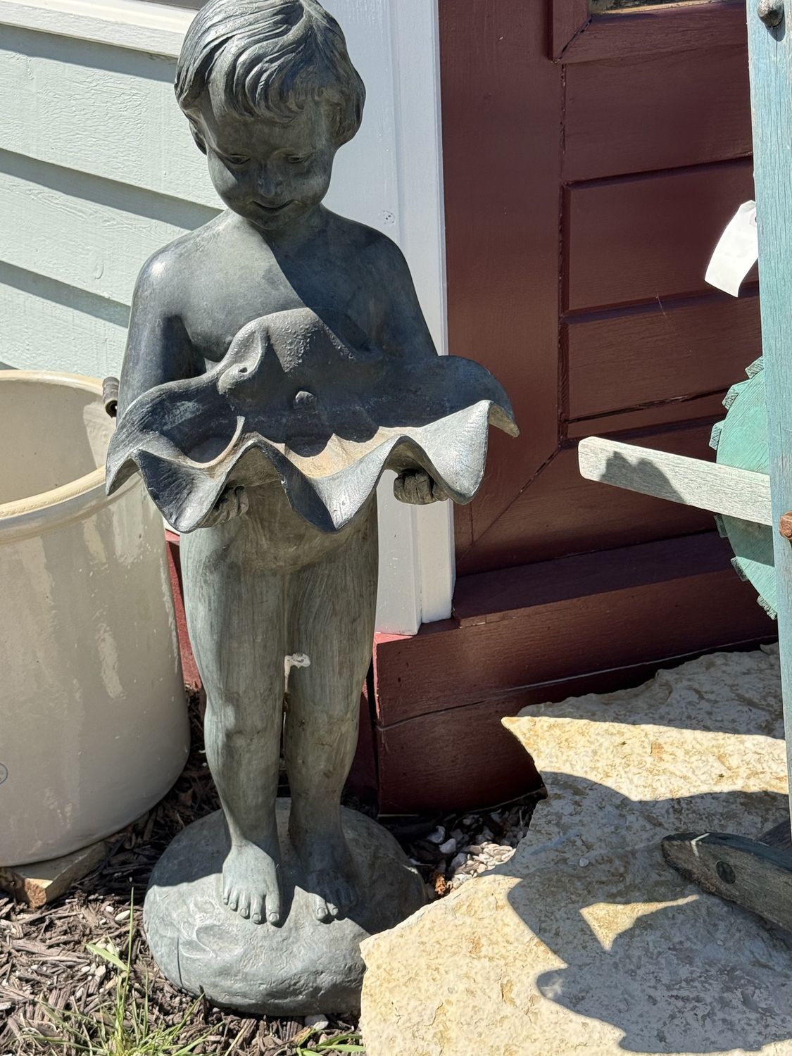 Bronze Child with Clam Shell Garden Bronze Statue Birdbath