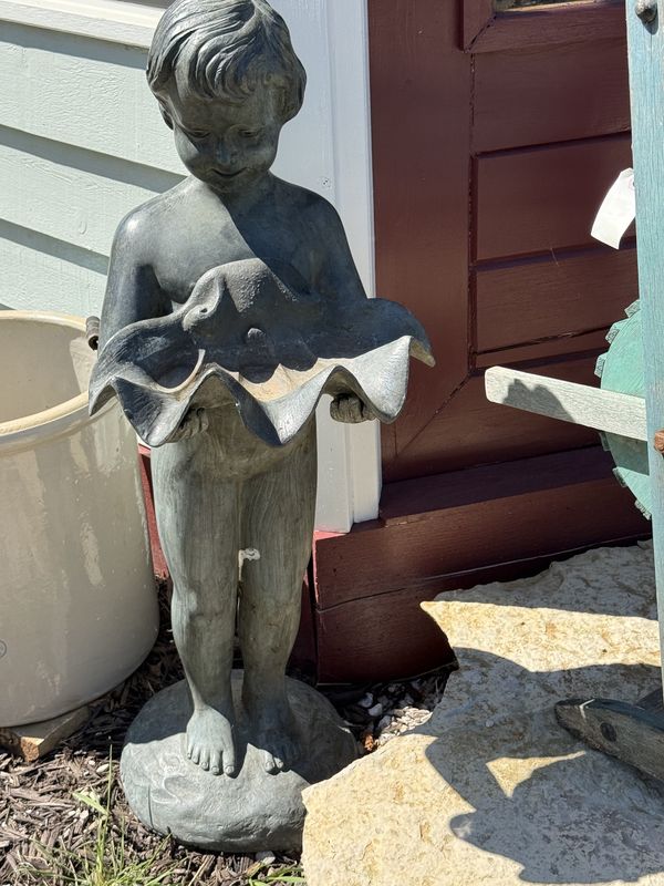 Bronze Child with Clam Shell Garden Bronze Statue Birdbath