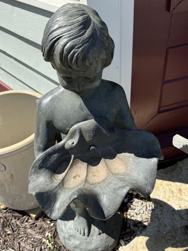 Bronze Child with Clam Shell Garden Bronze Statue Birdbath