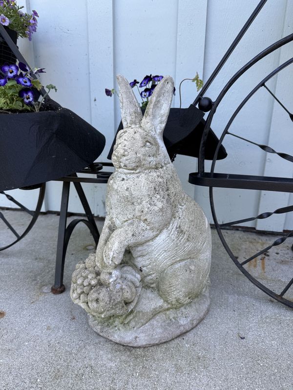 Heavy Concrete Bunny with Flower Basket for the Garden
