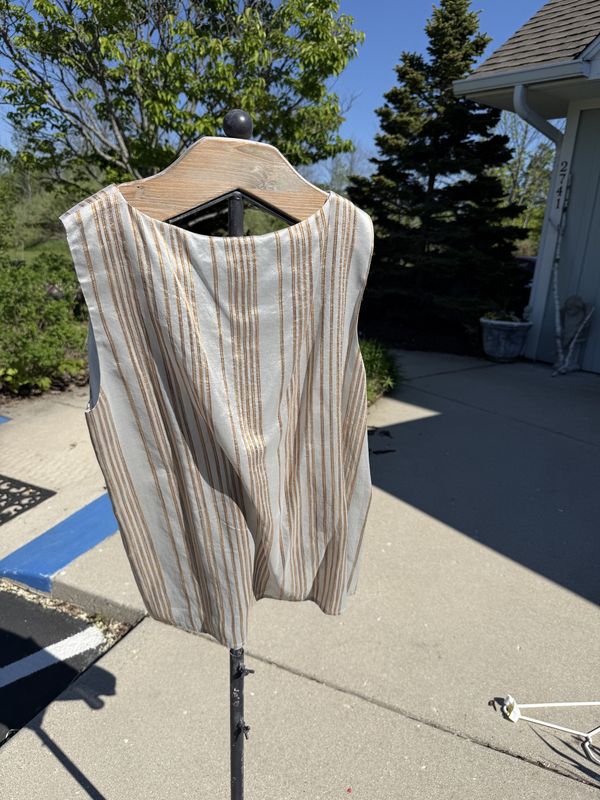 Tamotsu Silk 2 Piece Cami and Tunic Blouse 16W and 14W Metalic Stripe on light Blue
