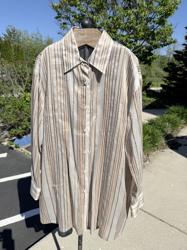 Tamotsu Silk 2 Piece Cami and Tunic Blouse 16W and 14W Metalic Stripe on light Blue
