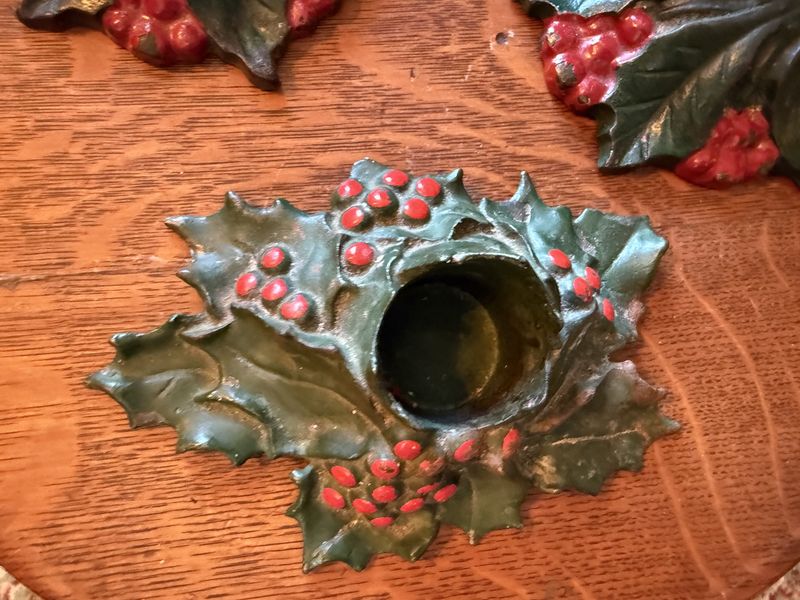 3 Piece Cast Iron Poinsettia Christmas Candle Holders