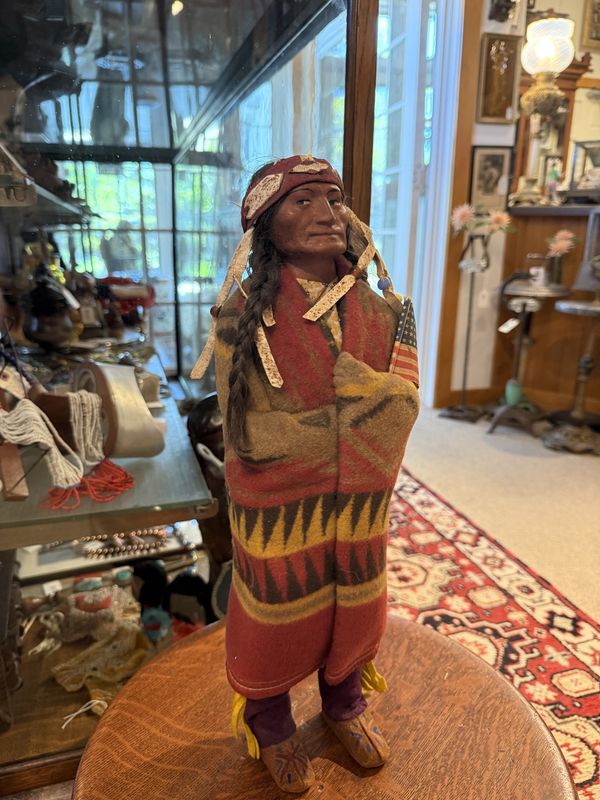 Antique Skookum Doll Chief with American Flag