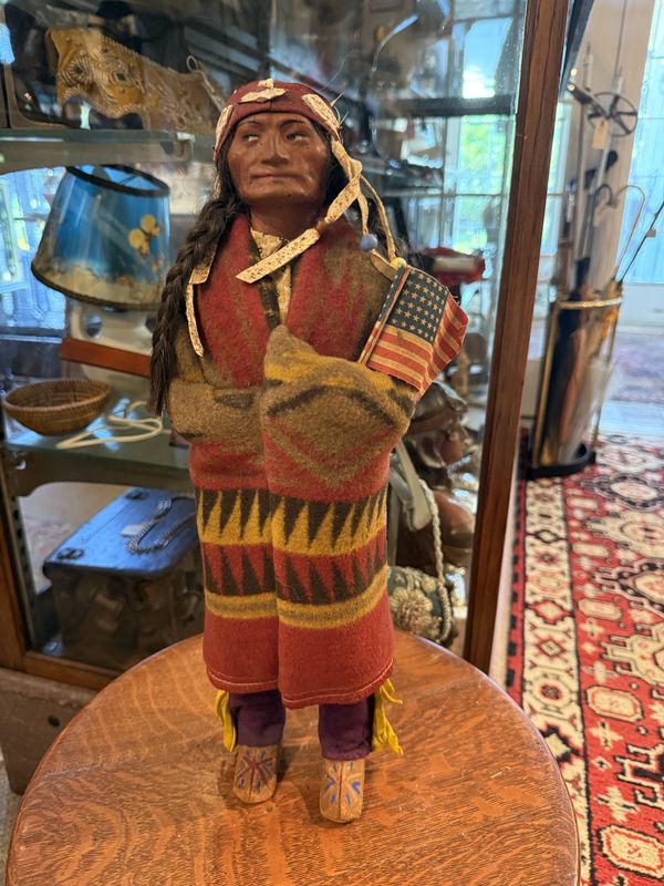 Antique Skookum Doll Chief with American Flag