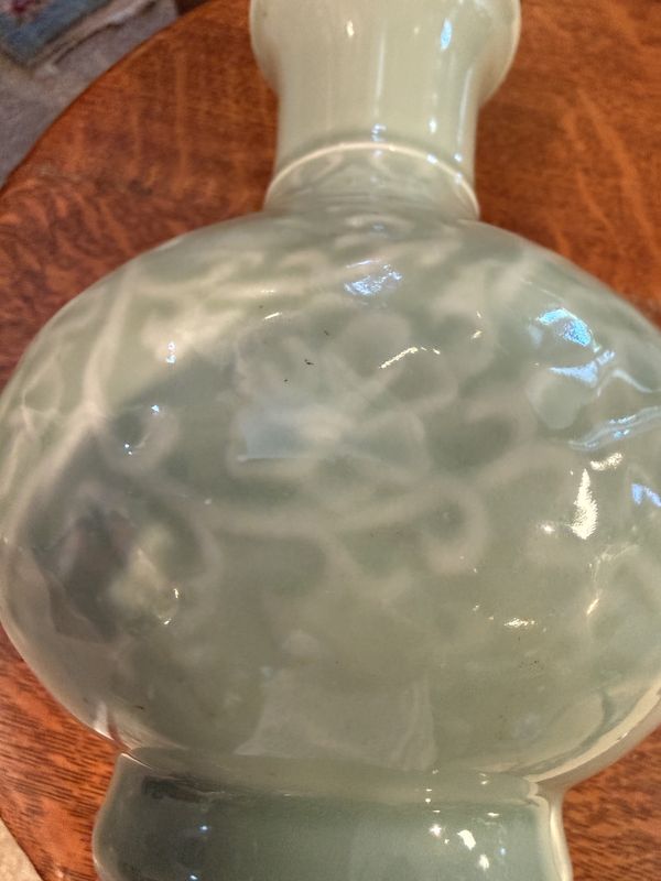 Antique Celadon Porcelain Vase Chinoiserie 8"
