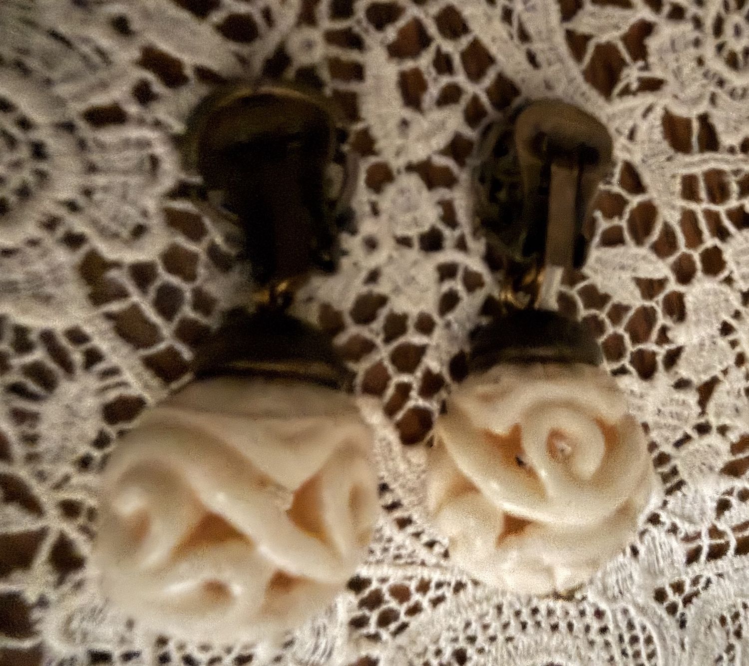 Carved Antique Chinese Influence Clip Earrings 1" diameter