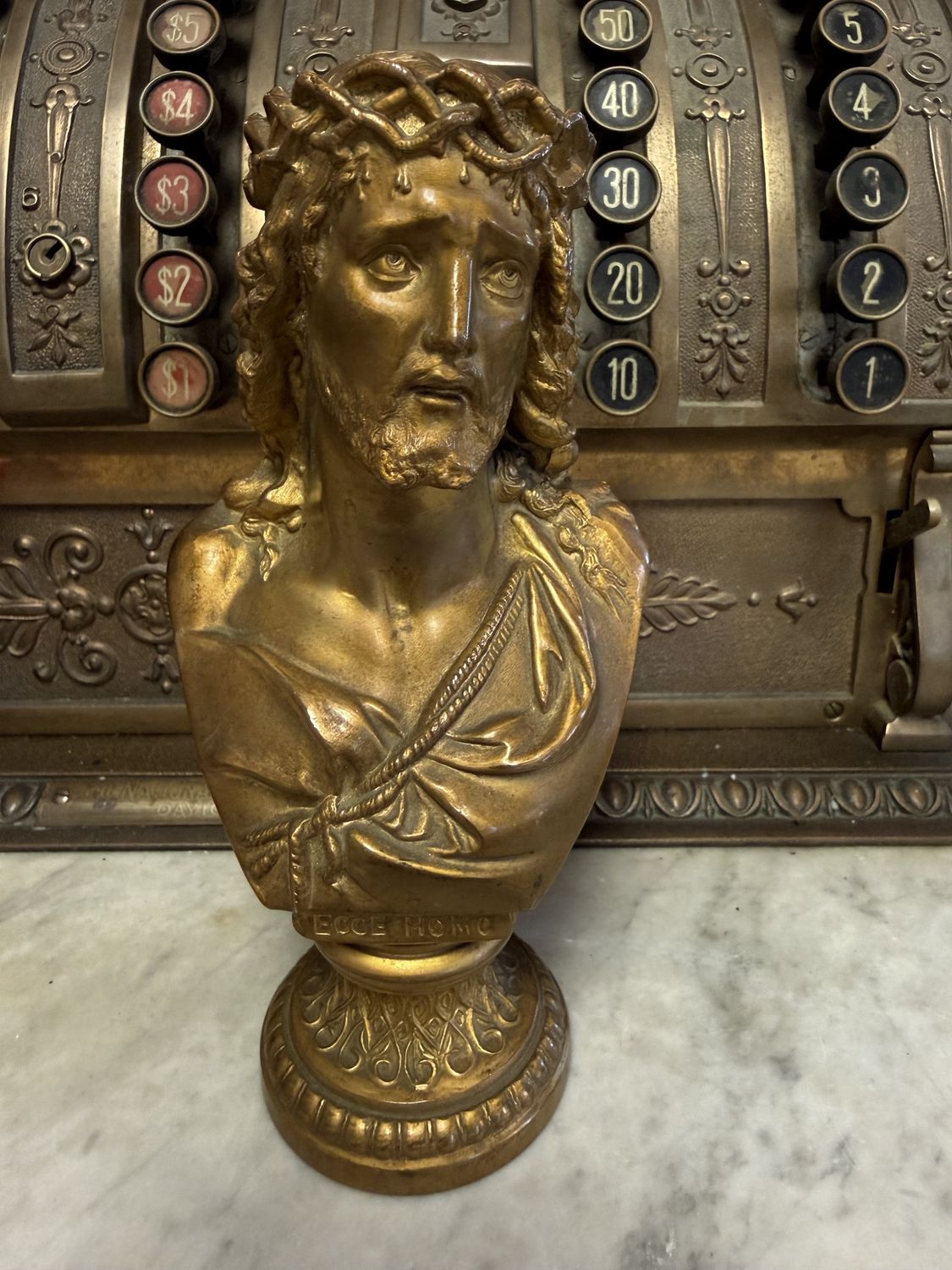Gilded Metal Jesus Bust