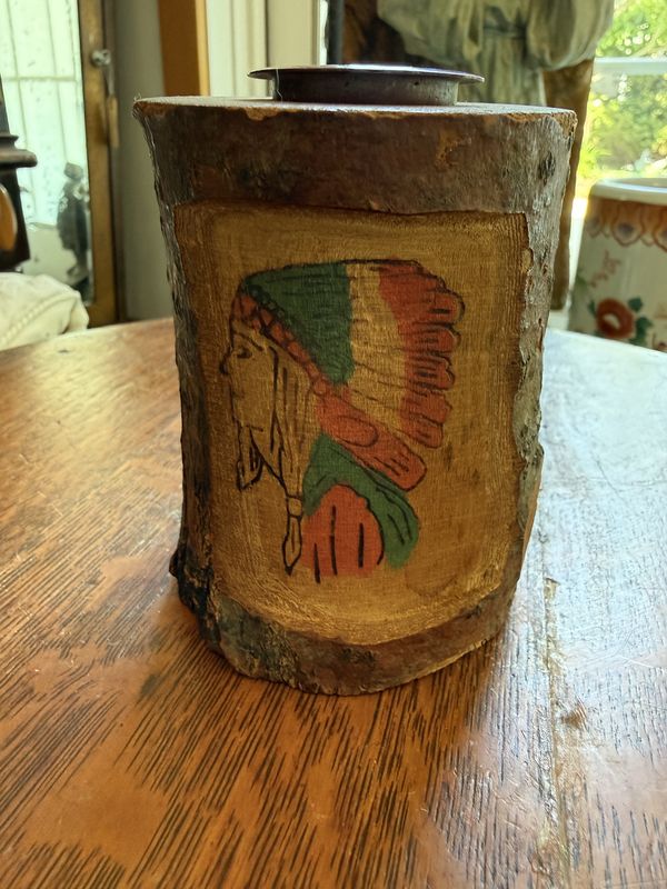 Vintage Rustic Primityve Minneapolis Minn. Raw Edge Wood Native American Bank