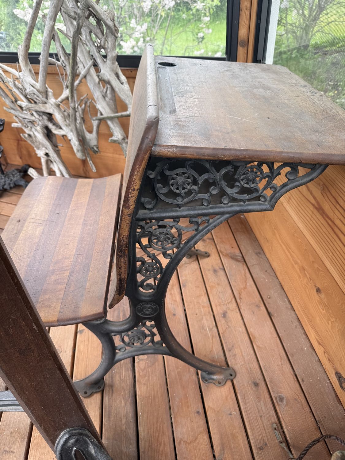 Antique Wood and Iron School Desk Antique