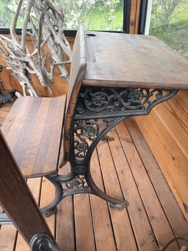 Antique Wood and Iron School Desk Antique