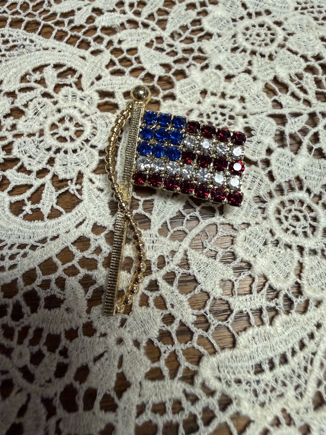 Patriotic Flag Rhinestone Brooch Vintage