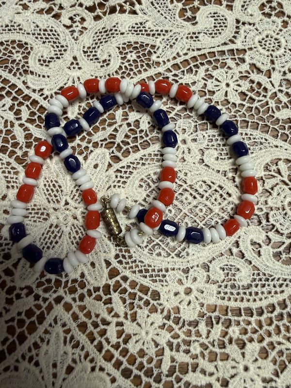 Patriotic Red, White, and Blue Glass Bead Necklace Screw Clasp