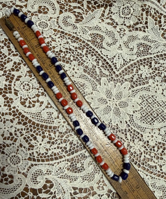 Patriotic Red, White, and Blue Glass Bead Necklace Screw Clasp