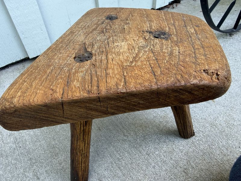 Primitive Hand Hewn Tripod Milking Stool Wood