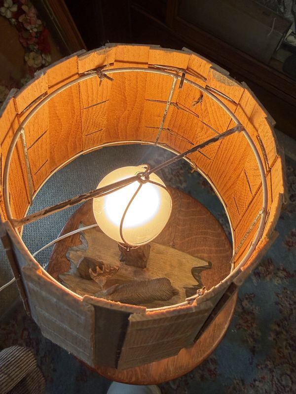 Carved Wood Artist Signed Moose and Tree Table Lamp