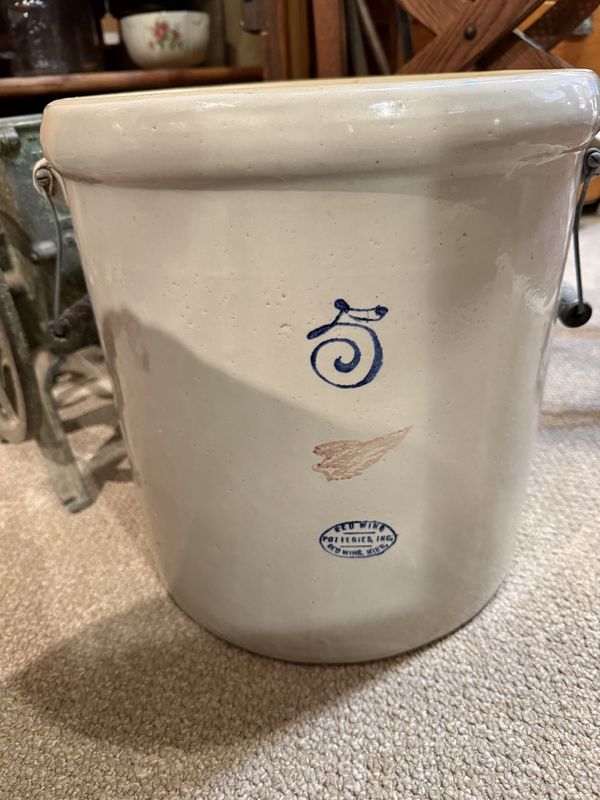 5 Gallon Red Wing Crock w/Bale Handles Wood