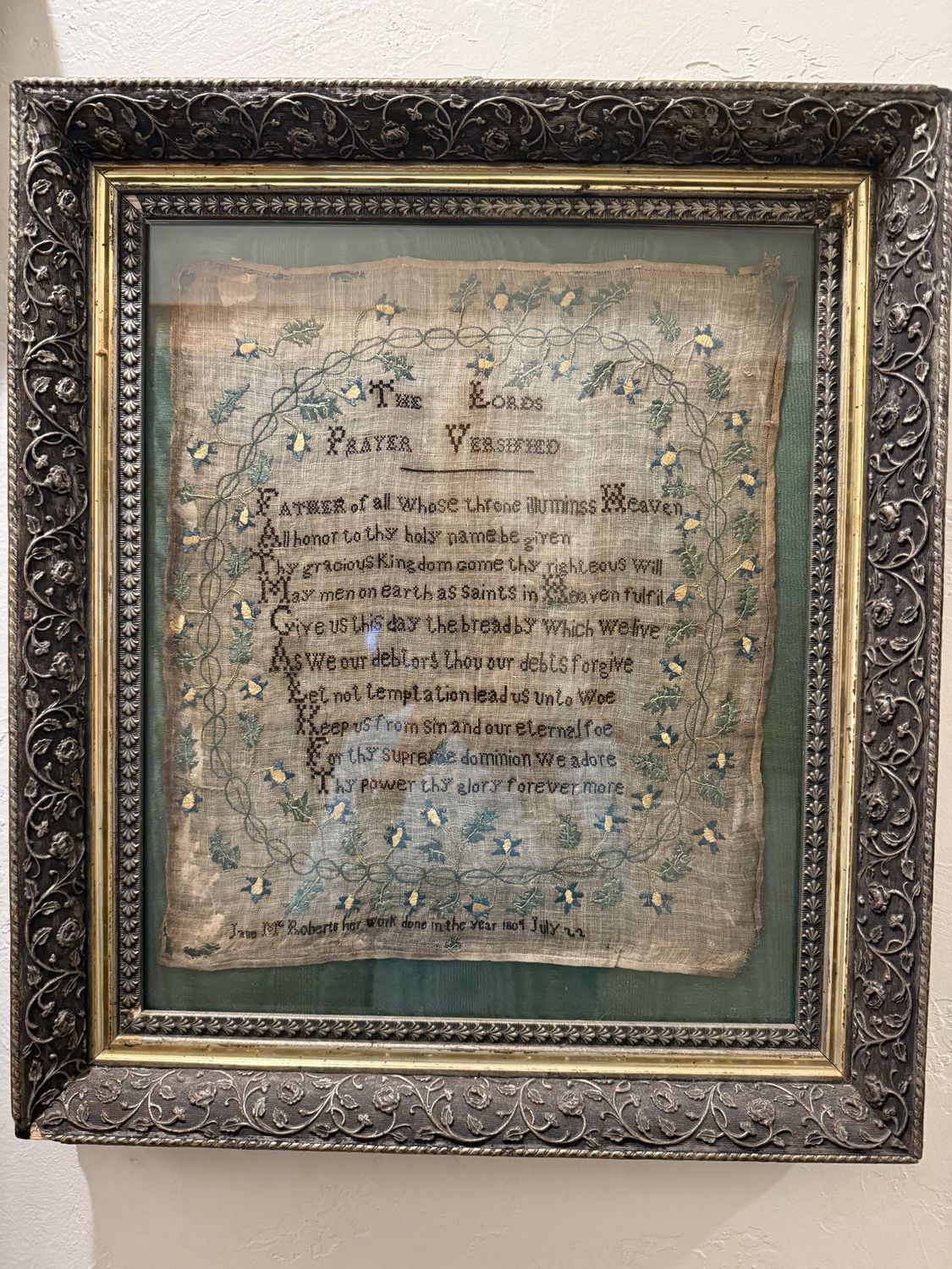 Georgian Era Sampler "Lord's Prayer" in Antique Frame