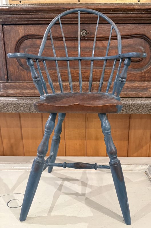 Miniature Tall Wooden Windsor Colonial Blue and Wood Tone For Table Top or Wall Hanging