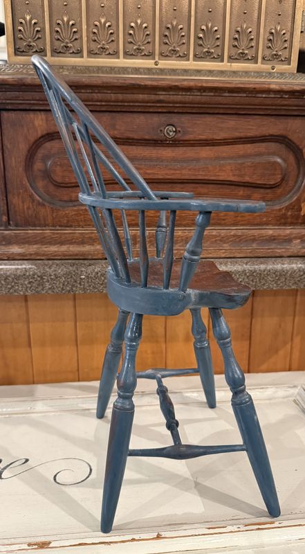 Miniature Tall Wooden Windsor Colonial Blue and Wood Tone For Table Top or Wall Hanging