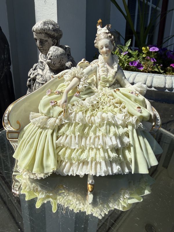 German Volkstedt Porcelain Woman on French Provencial