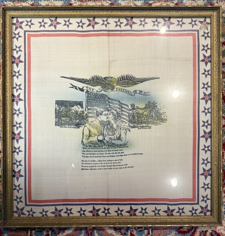 Patriotic and Romantic WWI Sentiment Hanky Framed