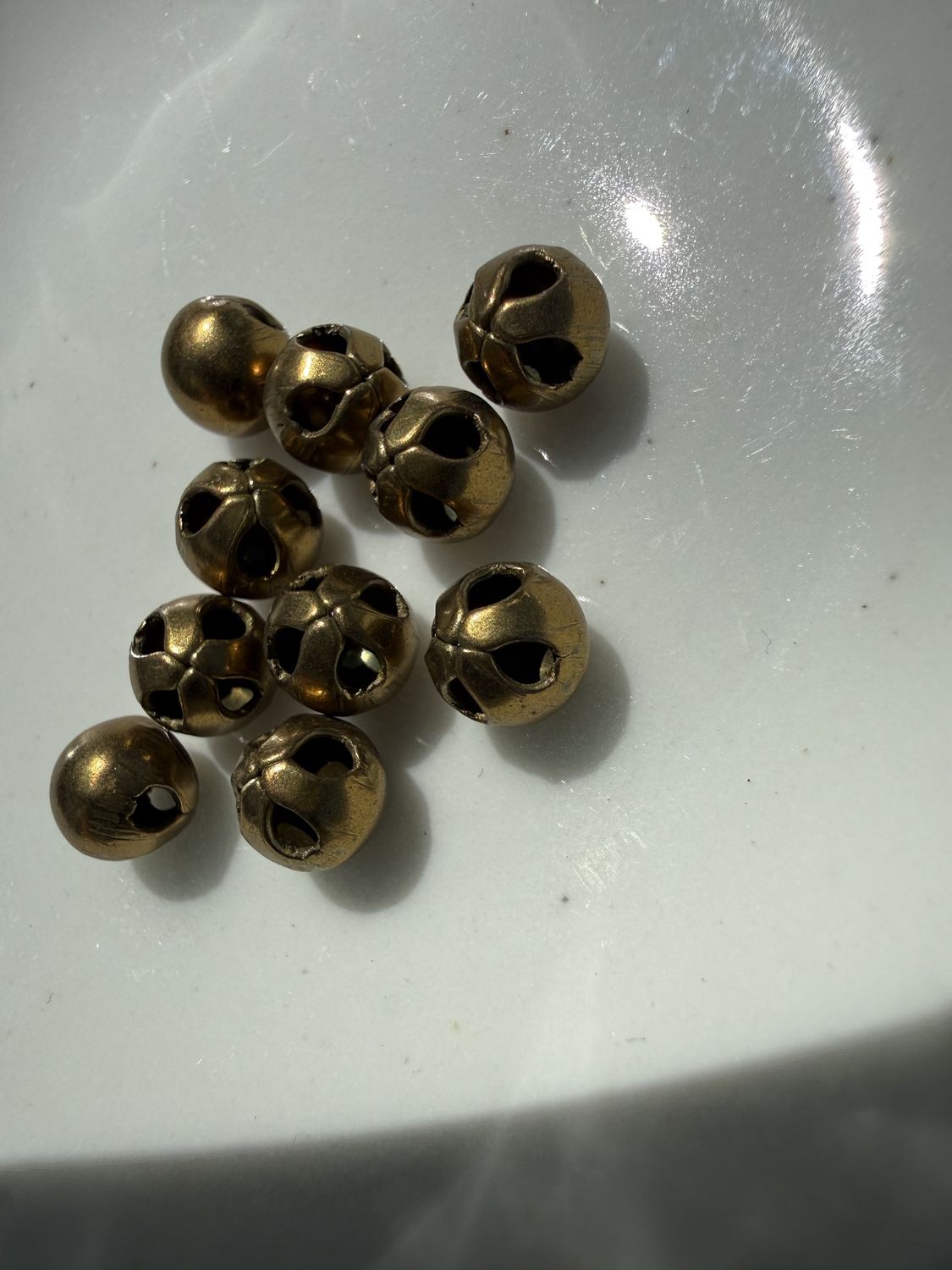 #71 Brass Sphere Beads 3 holed EACH