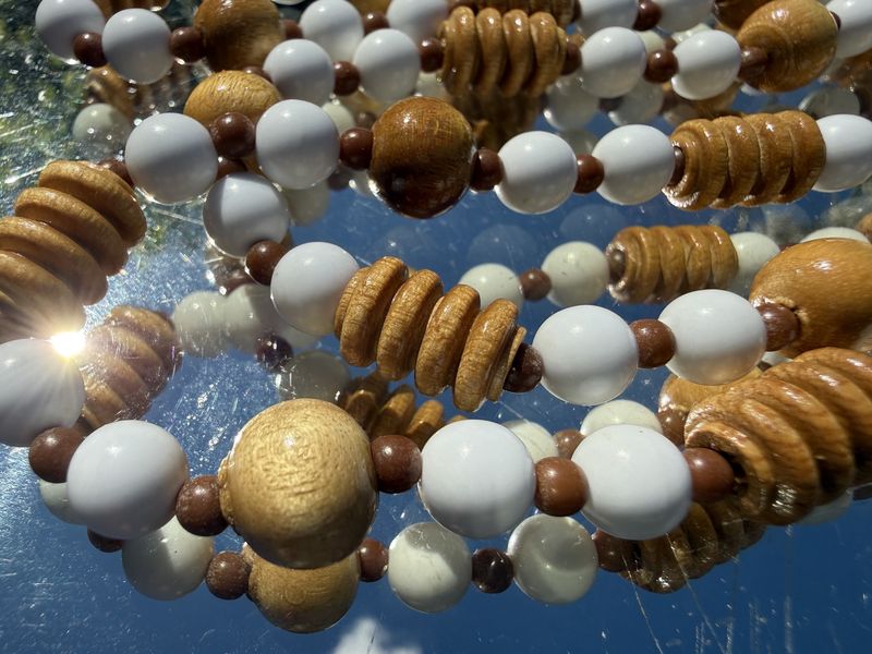Vintage White Glass and Wood Bead Necklace