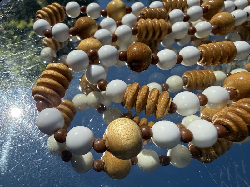 Vintage White Glass and Wood Bead Necklace