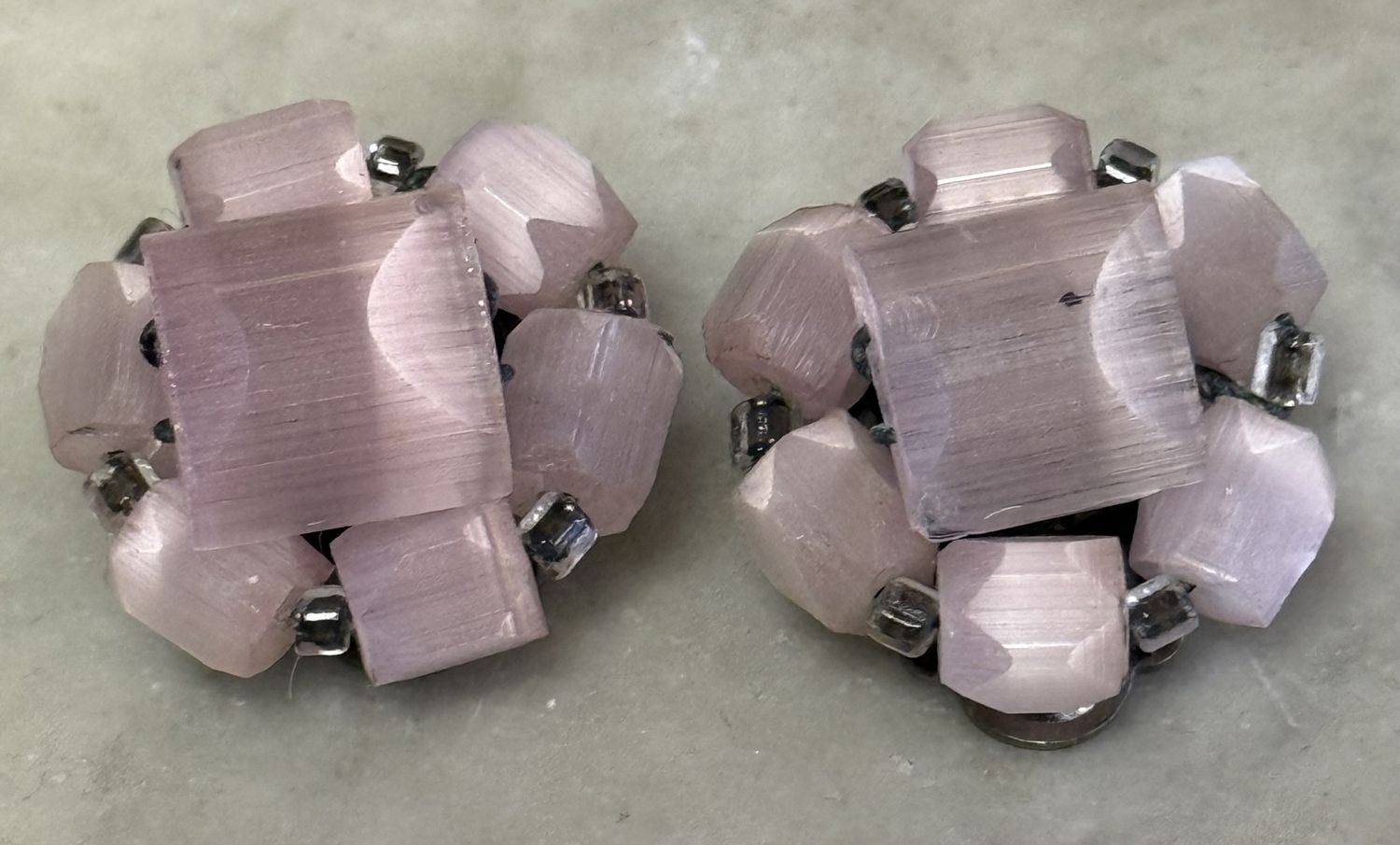 1950s Atlas Glass Pink Clip Earrings