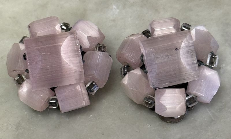 1950s Atlas Glass Pink Clip Earrings