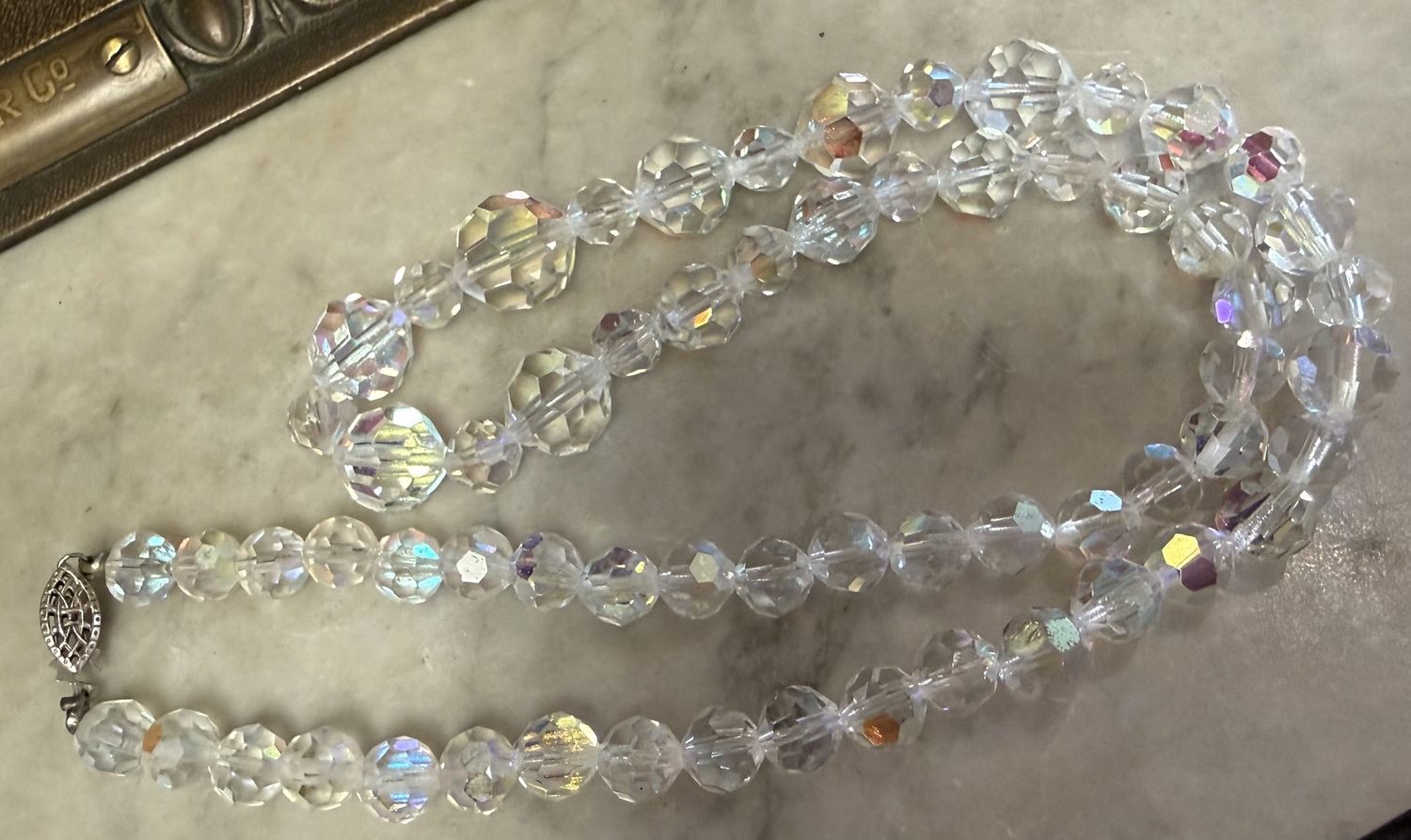 Aurora Borealis Glass Graduated Bead Necklace