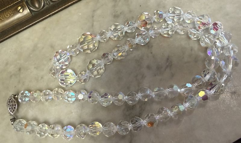 Aurora Borealis Glass Graduated Bead Necklace