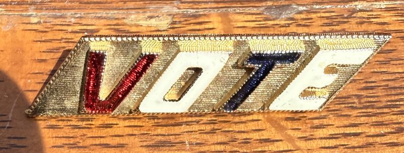 VOTE Enamel Red, White, and Blue Gold Tone Brooch