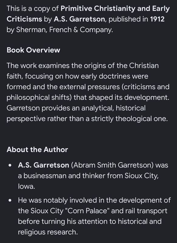 Primitive Christianity and Early Criticism 1912 1st A.S. Garretson Book
