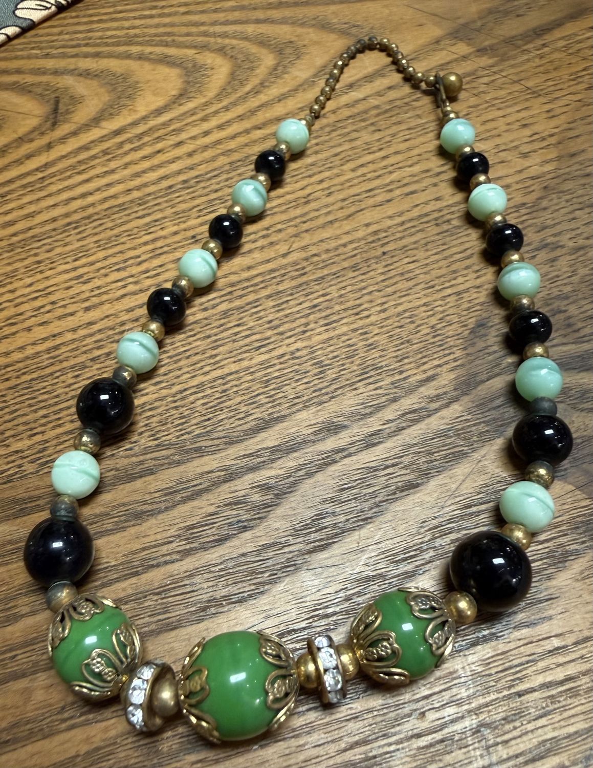 Antique Glass and Brass Bead Choker Necklace