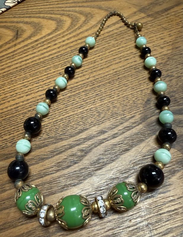 Antique Glass and Brass Bead Choker Necklace