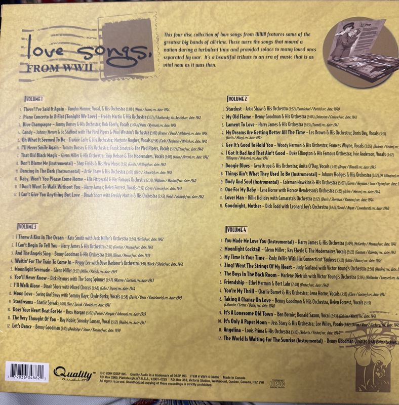 WWII Love Songs 4 CD Set OR The Music of WWII
