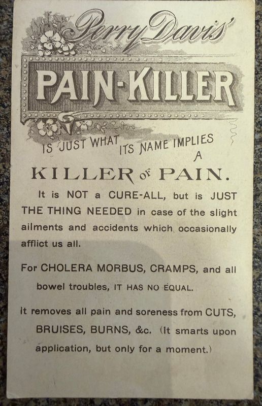 Perry Davis' Pain Killer Ephemera 1891 Pharmacy Advertising