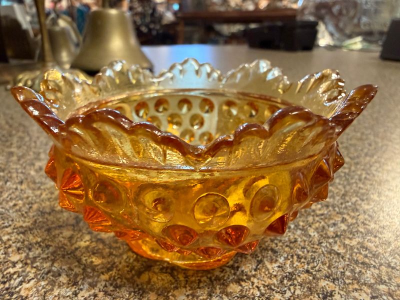 Fenton Glass Amber Hobnail Votive Candle Cup