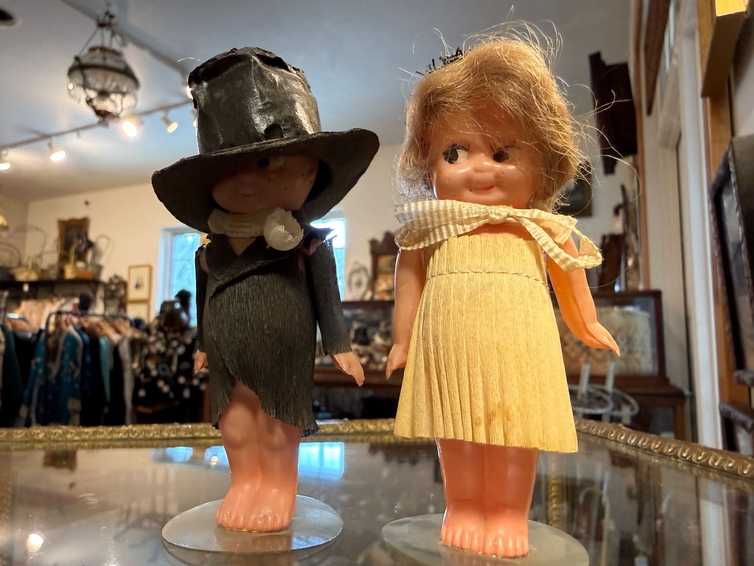 Deco Era Celluloid Bride and Groom Cake Toppers Pair